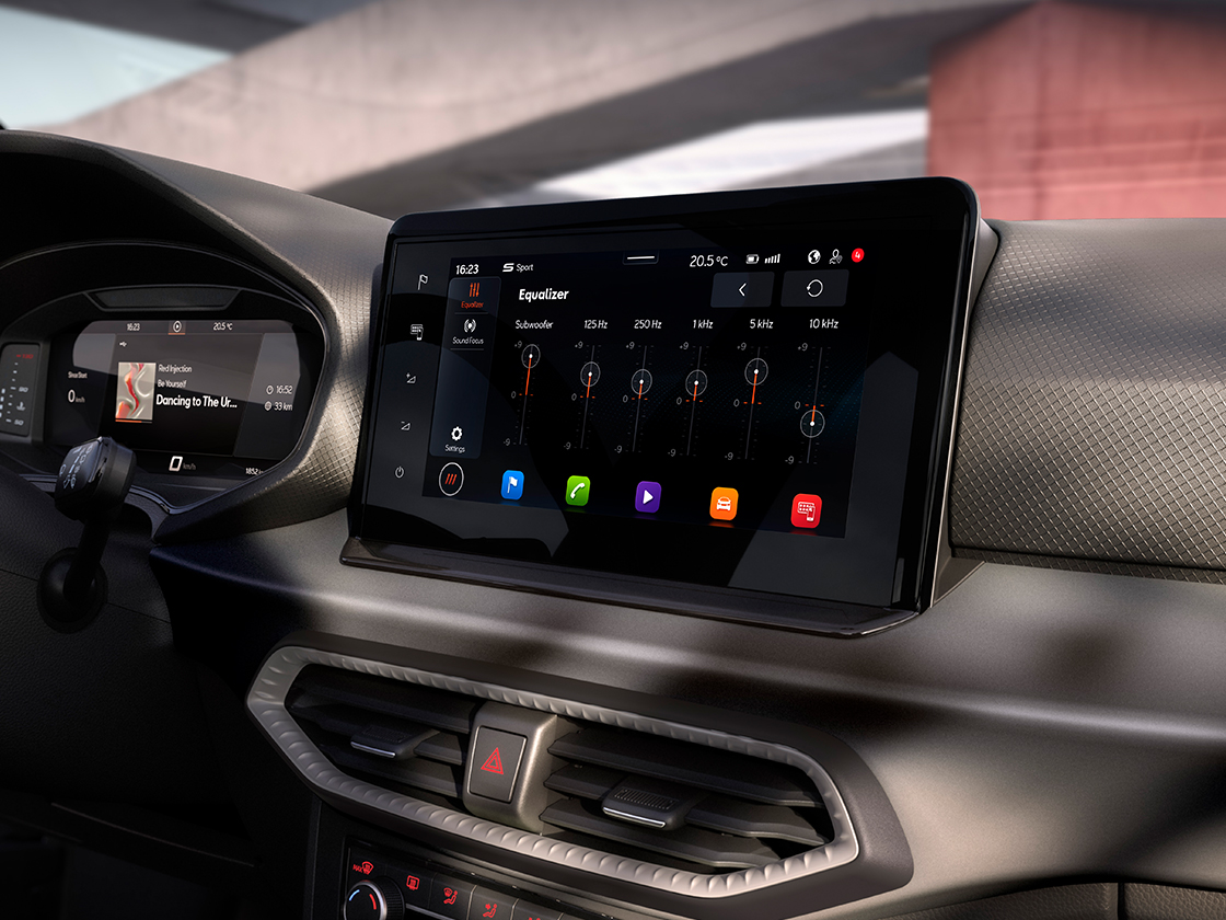 seat ibiza view of its dashboard to showcase its interior design, that includes the seat sound system, among other features 